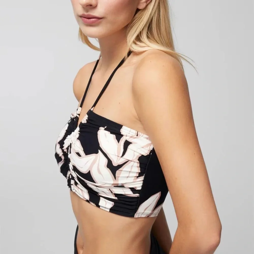 Soma Black Bikini Top with Pale Pink Floral Print
